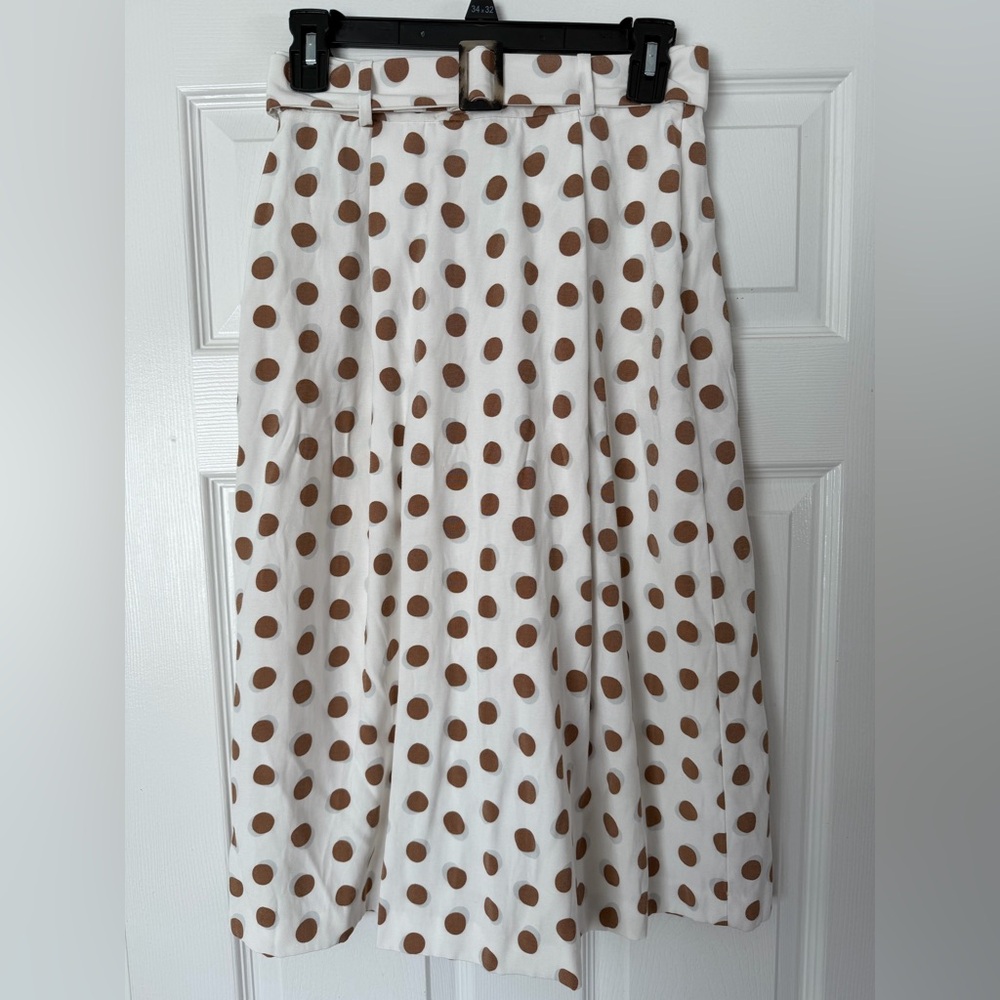 Ann Taylor A-Line Skirt in White and Brown Polka Dots